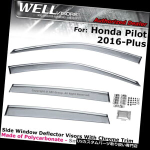 �x���g�o�C�U�[ �h�A�o�C�U�[ ���C���K�[�h �z���_�p�C���b�g16-18�f�t���N�^���C���K�[�h�E�B���h�E�o�C�U�[�N���[���pWELLvisors WELLvisors For Honda Pilot 16-18 Deflectors Rain Guards Window Visors Chrome