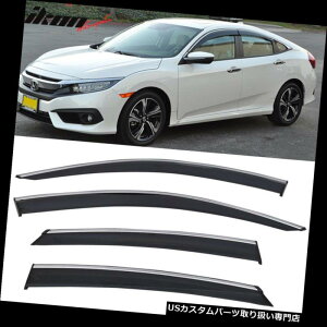 �x���g�o�C�U�[ �h�A�o�C�U�[ ���C���K�[�h 16-18 Honda Civic Sedan�|���J�[�{�l�[�g�E�B���h�E�o�C�U�[�A�N�����g����4Pc�Z�b�g�t�� Fits 16-18 Honda Civic Sedan Polycarbonate Window Visors w/ Chrome Trim 4Pc Set