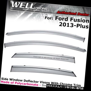 ベントバイザー ドアバイザー レインガード フォードフュージョン13-18サイドバイクリップのWELLvisors Chrome WELLvisors For Ford Fusion 13-18 Side Clip on Window Visors Chrome