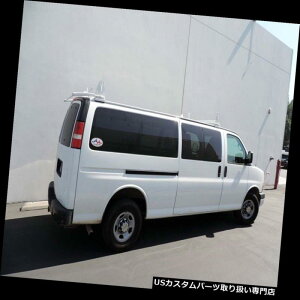 J[S [t LA ՓIȍ|S2_@̒q̃[tbNw /㕔ݕ[[̔LA Universal Steel 2 Bar Van Ladder Roof Rack w/ Rear Cargo Roller White Carrier