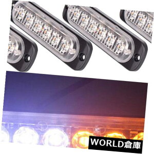 LED���C�g�o�[ 4�p�b�N6 LED���C�g�o�[�X�����z���C�g/�A���o�[�t���b�V���ً}�x���X�g���{�Ԃ̃����v 4 Pack 6 LED Light Bar Slim White/Amber Flash Emergency Warning Strobe Car Lamp �y���s�A���i�z