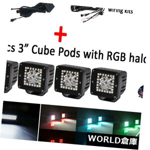 LEDCgo[ 52C`300W 5D RGBW̓Cgo[̃R{yu[gD[X+ 4x 3 "n[O|bh𓱂܂ 52 Inch 300W 5D RGBW Led Light Bar Combo Music Bluetooth + 4x 3" Halo Ring Pods
