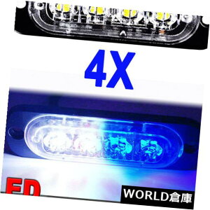 LEDCgo[ 4×u[zCg4 LEDԂ̃gbNً}r[RxtbVXg{Cgo[ 4X Blue White 4 LED Car Truck Emergency Beacon Warning Flash Strobe Light Bar