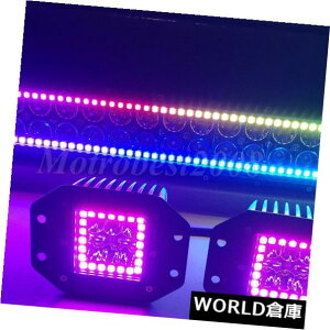 LED���C�g�o�[ 22 "��ǂ������Ă���RGB�n���[�����O��120W���C�g�o�[+ 16W�t���b�V���}�E���g�|�b�hSUV�𓱂��܂��� RGB Halo Ring Chasing 22'' 120W Led Light Bar + 16W Flush Mount Pods SUV