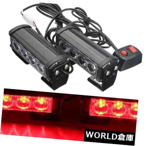LEDCgo[ 2{4LEDԂԂ̃gbNً}x񓔃o[Xg{_ŃCgZbg 2Pcs 4LED Red Car Truck Emergency Warning Lights Bar Strobe Flashing Light Set