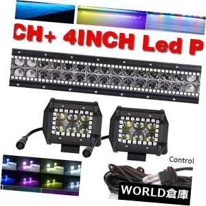 LED���C�g�o�[ RGB�ǐՃn���[22�C���`�C���`���C�g�o�[�I�t���[�h+ 2��4 �|�b�hATV�g���b�NSUV 4WD RGB Chasing Halo 22 inch Led Light Bar Offroad + 2pcs 4 Pods ATV TRUCK SUV 4WD �y���s�A���i�z