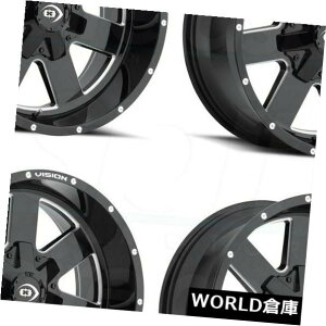 �C�O�A���z�C�[�� 18x9 Vision 411 Arc 8x6.5 / 8x165.1 -12�u���b�N�~���h�z�C�[�������Z�b�g�i4�j 18x9 Vision 411 Arc 8x6.5/8x165.1 -12 Black Milled Wheels Rims Set(4) �y���s�A���i�z