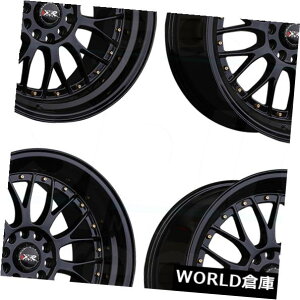 海外輸入ホイール 18x8.5 / 18x10 XXR 521 5x114.3 / 5x120 25/25ブラックゴールドリベットホイールリムセット(4) 18x8.5/18x10 XXR 521 5x114.3/5x120 25/25 Black Gold Rivets Wheels Rims Set(4)
