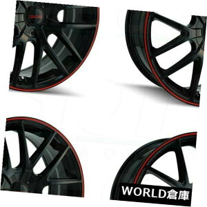 �C�O�A���z�C�[�� 18x8 Touren TR60 5x110 / 5x115 40�u���b�N���b�h�����O�z�C�[�������Z�b�g�i4�j 18x8 Touren TR60 5x110/5x115 40 Black Red Ring Wheels Rims Set(4)