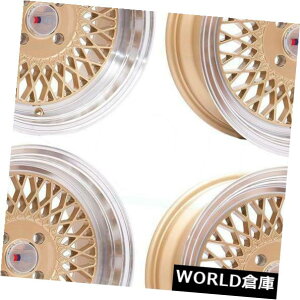 �C�O�A���z�C�[�� 15x8 F1R F01 4x100 / 4x114.3 25�S�[���h�|���b�V�����b�v�z�C�[�������Z�b�g�i4�j 15x8 F1R F01 4x100/4x114.3 25 Gold Polish Lip Wheels Rims Set(4) �y���s�A���i�z