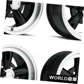 海外輸入ホイール 15x7 Vision 141 Legend 5 5x114.3 -7ブラックマシニングドリップホイールリムセット（4） 15x7 Vision 141 Legend 5 5x114.3 -7 Black Machined Lip Wheels Rims Set(4)