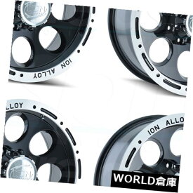 海外輸入ホイール 15x8イオン174 5x5 / 5x127 -27ブラックマシンドリップホイールリムセット（4） 15x8 Ion 174 5x5/5x127 -27 Black Machined Lip Wheels Rims Set(4)