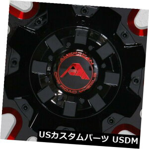 COAzC[ 4-V20 "AJ̃It[hA106zC[20x10 5x150 -24ubN~hbh 4-New 20" American Off-Road A106 Wheels 20x10 5x150 -24 Black Milled Red Rims