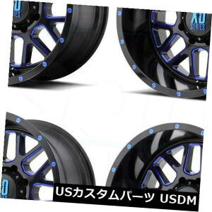 �C�O�A���z�C�[�� 4-�V����18�C���`XD XD820�O���l�[�h�z�C�[��18x9 5x5 / 5x127 -12�u���b�N�~���h�u���[���� 4-New 18" XD XD820 Grenade Wheels 18x9 5x5/5x127 -12 Black Milled Blue Rims