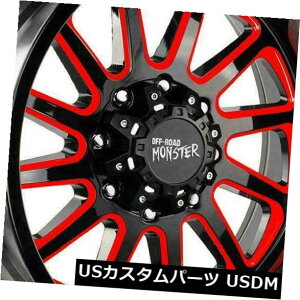 COAzC[ 20x10It[hX^[M17 5x5 / 5x127 -19ubN~hbhzC[Zbgi4j 20x10 Off-Road Monster M17 5x5/5x127 -19 Black Milled Red Wheels Rims Set(4)