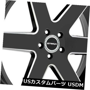 �C�O�A���z�C�[�� 22x9.5 Strada S60 Coda 5x150 28�u���b�N�~���h�z�C�[�������Z�b�g�i4�j 22x9.5 Strada S60 Coda 5x150 28 Black Milled Wheels Rims Set(4)