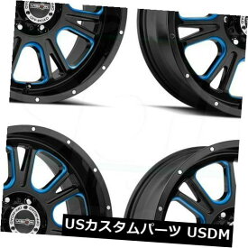海外輸入ホイール 20x9 Vision 399 Fury 6x5.5 / 6x139.7 10ブラックブルーティントホイールリムセット（4） 20x9 Vision 399 Fury 6x5.5/6x139.7 10 Black Blue Tint Wheels Rims Set(4)