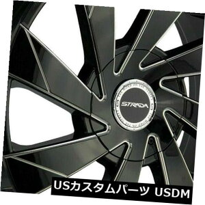 �C�O�A���z�C�[�� 20x8.5 Strada S62 Moto 5x112 / 5x115 40�u���b�N�~���h���C���z�C�[�������Z�b�g�i4�j 20x8.5 Strada S62 Moto 5x112/5x115 40 Black Milled Line Wheels Rims Set(4) �y���s�A���i�z