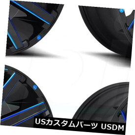 海外輸入ホイール 24x14 Fuel Contra D644 6x135 / 6x5.5 -75ブラックブルーホイールリムセット（4） 24x14 Fuel Contra D644 6x135/6x5.5 -75 Black Blue Wheels Rims Set(4)