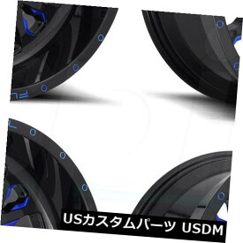 海外輸入ホイール 24x14燃料ストロークD645 6x135 / 6x5.5 -75ブラックブルーホイールリムセット（4） 24x14 Fuel Stroke D645 6x135/6x5.5 -75 Black Blue Wheels Rims Set(4)