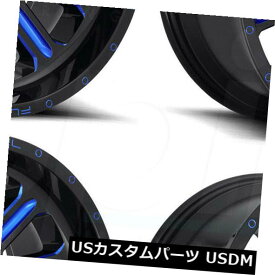 海外輸入ホイール 22x12フューエルハードラインD646 6x135 / 6x5.5 -44ブラックブルーホイールリムセット（4） 22x12 Fuel Hardline D646 6x135/6x5.5 -44 Black Blue Wheels Rims Set(4)