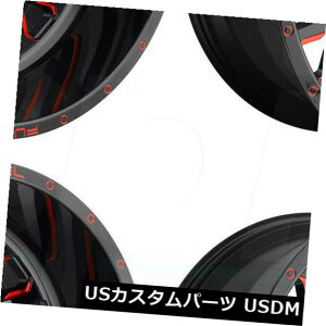 海外輸入ホイール 22x12燃料ストロークD612 6x135 / 6x5.5 -44黒赤ホイールリムセット(4)合金 22x12 Fuel Stroke D612 6x135/6x5.5 -44 Black Red Wheels Rims Set(4) Alloy