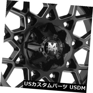 COAzC[ 22x12It[hX^[M14 8x6.5 / 8x165.1 -44ubN~hzC[Zbgi4j 22x12 Off-Road Monster M14 8x6.5/8x165.1 -44 Black Milled Wheels Rims Set(4)