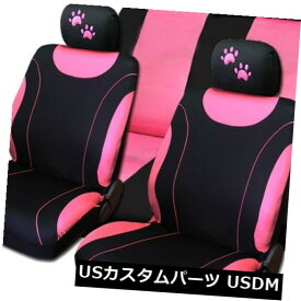 シートカバー 新しいフロントと リアブラック＆amp; A ピンクポリエステルシートはマツダのために置かれるピンクの足をカバーします New Front &amp; Rear Black &amp; Pink Polyester Seat Covers Pink Paws Set For Mazda