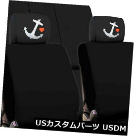 シートカバー ジープ用新車トラックシートカバーセットネイビーアンカーヘッドレストブラック生地 For Jeep New Car Truck Seat Covers Set Navy Anchor Headrest Black Fabric