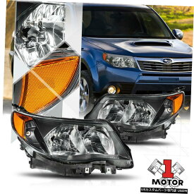 ヘッドライト 09-13スバルフォレスター用ブラックハウジングヘッドライトアンバーコーナーシグナルリフレクター Black Housing Headlight Amber Corner Signal Reflector for 09-13 Subaru Forester