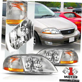 ヘッドライト 99-03フォードウィンドスター用クロームハウジングヘッドライトランプアンバーシグナルリフレクター Chrome Housing Headlight Lamp Amber Signal Reflector for 99-03 Ford Windstar