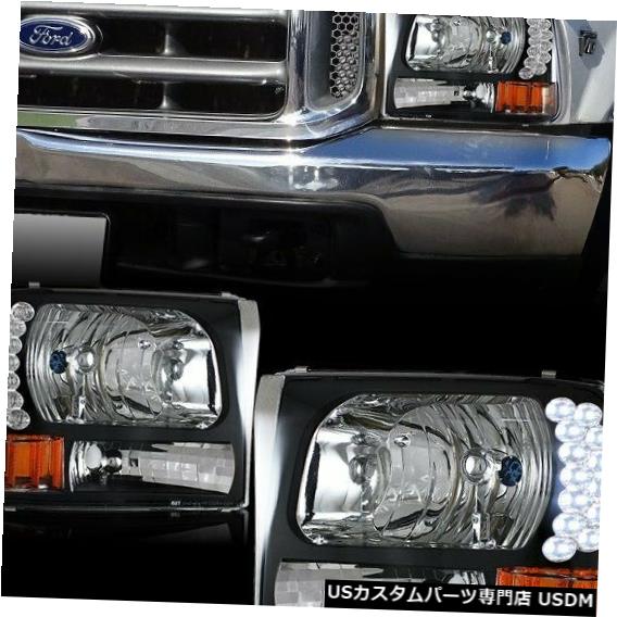 Headlight 1999-2004フォードF250 / F350スーパーデューティー用ブラックハウジングアンバーリフレクターヘッドライト  Black Housing Amber Reflector Headlights For 1999-2004 Ford F250/F350 Super 