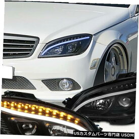 Headlight 2008-2011ベンツW204 CクラスプロジェクターヘッドライトW / LED信号ランプブラック For 2008-2011 Benz W204 C-Class Projector Headlights W/ LED Signal Lamps Black
