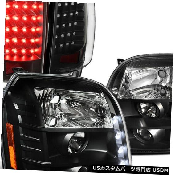 Headlight 2007-2014 GMCユーコンブラックLED DRLプロジェクターヘッドライト ブレーキテールライト  For 2007-2014 GMC Yukon Black LED DRL Projector Headlights Brake Tail Lights