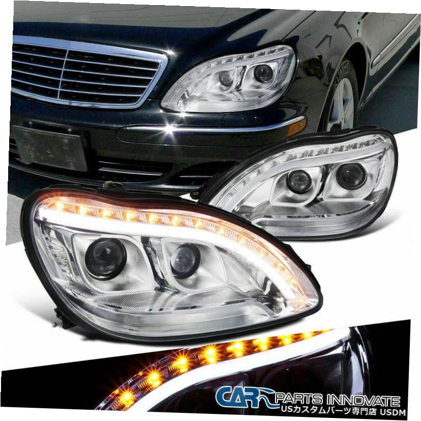Headlight  98-06 Benz W220 S320 S420 Clear Dual Projector Headlights LED DRL  Signal Strip