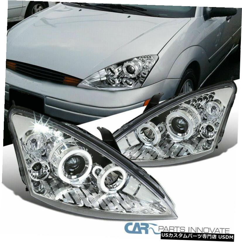 Headlight Ford 00-04フォーカスクリアLED DRL Haloプロジェクターヘッドライトランプ左 右  For Ford 00-04 Focus Clear LED DRL Halo Projector Headlights Lamps Left Right
