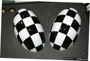 GAp[c MININ[p[R55 R56 R57 R60 R61ɂĂ͎s͗l̃TCh~[Jo[Lbv}jAtH[h Checkered Side Mirror Cover Cap Manual Fold For MINI Cooper R55 R56 R57 R60 R61