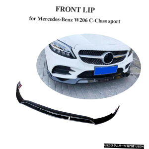 GAp[c ̂鍕tgop[bvX|C[`BodykittBbĝ߂̃xcW206X|[c2019 Glossy Black Front Bumper Lip Spoiler Chin Bodykit Fit For Benz W206 Sport 2019