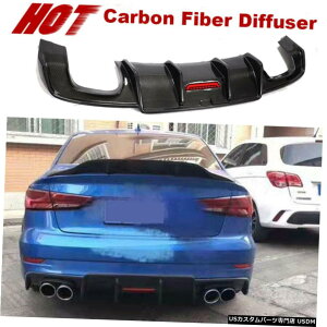 GAp[c AEfBA3 SCS3 2017N2019N̂߂̃J[{t@Co[Aop[fBt[U[bv̌ Carbon Fiber Rear Bumper Diffuser Lip With Light for Audi A3 S-Line S3 2017-2019