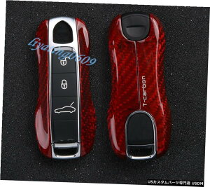 GAp[c bhJ[{t@Co[|VFJCG2018-2019̂߂̃[gL[P[XtHũVFJo[ Red Carbon Fiber Remote Key Case Fob Shell Cover For Porsche Cayenne 2018-2019