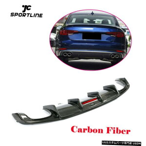 �G�A���p�[�c �A�E�f�BA4 S4�ɂ��Ă�2017�N����2018�N���A�o���p�[�f�B�t���[�U�[���b�v�N���b�h�G�L�]�[�X�g�J�[�{���t�@�C�o�[ For Audi A4 S4 2017-2018 Rear Bumper Diffuser Lip Quad Exhaust Carbon Fiber