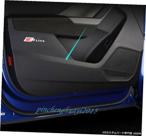 エアロパーツ カーボンファイバー革車のドアアンチキックパッド保護トリムのためにアウディQ3 2019から20 Carbon Fiber leather Car Door Anti Kick Pad Protective Trim For Audi Q3 2019-20
