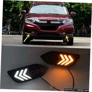 �G�A���p�[�c �z���_HRV 2019���i���̔�+���FLED���ԑ��s�p���C�g�̏ꍇ For Honda HRV 2019 High Quality White+Yellow LED Daytime Running Lights �y���s�A���i�z