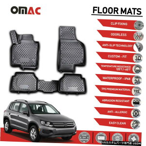 Floor Mat tA}bgCi[3D[hubNtBbgtHNX[QeBOA2009-2016 Floor Mats Liner 3D Molded Black Fits Volkswagen Tiguan 2009-2016