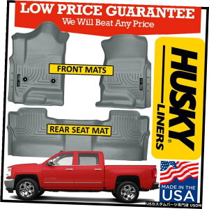 Floor Mat �n�X�L�[���C�i�[�E�F�U�[�r�[�^�[2014-2018�V���o���[�h/�V�G���N���[�L���u�t���A�}�b�g�O���[ Husky Liners Weatherbeater 2014-2018 Silverado / Sierra Crew Cab Floor Mats GREY �y���s�A���i�z