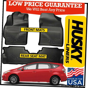 Floor Mat nXL[EFU[r[^[tgAtA}bg2012-2017g^vEXVubNɓK Husky Weatherbeater Front  Rear Floor Mats fit 2012-2017 Toyota Prius V BLACK