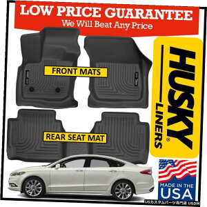 Floor Mat �n�X�L�[���C�i�[�E�F�U�[�r�[�^�[2017-2020�t�H�[�h�t���[�W�����t�����g�����A�t���A�}�b�g�u���b�N Husky Liners Weatherbeater 2017-2020 Ford Fusion Front  Rear Floor Mats BLACK �y���s�A���i�z
