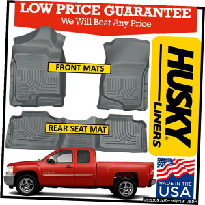 Floor Mat �n�X�L�[���C�i�[�E�F�U�[�r�[�^�[2007-13�V�{���[�V���o���[�h�g���L���u�t���A�}�b�g�O���[ Husky Liners Weatherbeater 2007-13 Chevy Silverado Extended Cab Floor Mats GREY �y���s�A���i�z