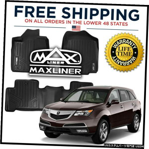Floor Mat MAXFLOORMATtg1ڂ2ڃtACi[}bg2007-13ALMDXpɍɐݒ MAXFLOORMAT Front 1st  2nd Row Floor Liner Mats Set Black for 2007-13 Acura MDX