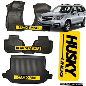Floor Mat nXL[tgAtA}bgJ[S}bg2014-2018XotHX^[ubNɓK Husky Front  Rear Floor Mats  Cargo Mat fits 2014-2018 Subaru Forester BLACK